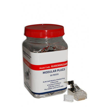 RJ45 CAT6 Solid 8P8C 23AWG Shielded Crimp Plug | 50 Pack