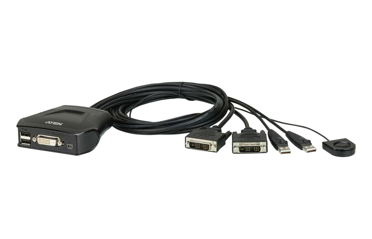 Aten CS22D 2-Port USB DVI Cable KVM Switch with Remote Port Selector