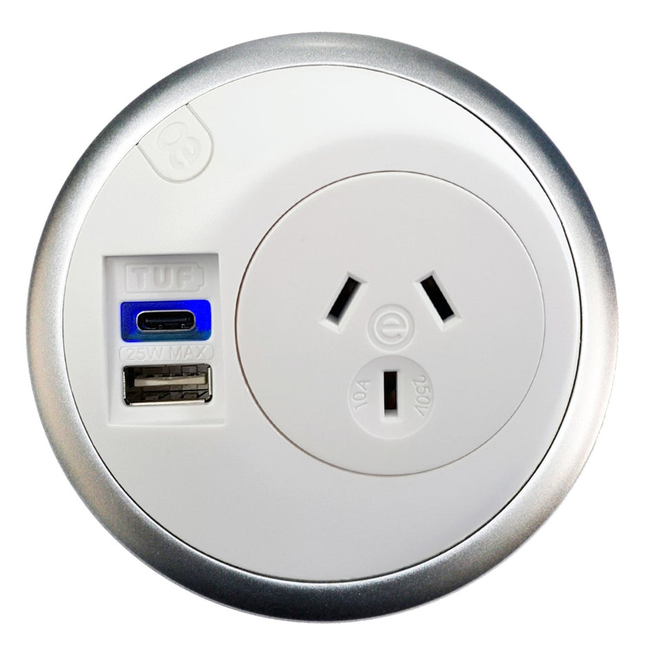 OE Elsafe: PixelTUF 1 x GPO 1 x TUF A+C with 800mm Lead and J Coupler - White/Silver