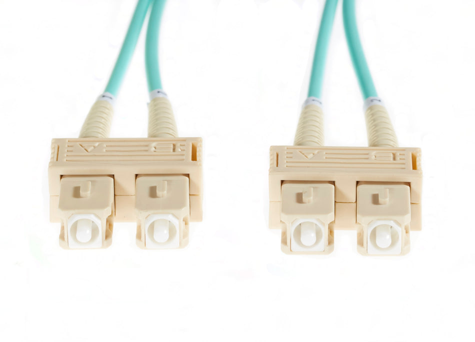 15m SC-SC OM3 Multimode Fibre Optic Cable: Aqua