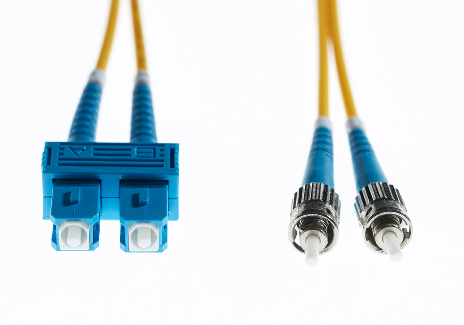 10m SC-ST OS1 / OS2 Singlemode Fibre Optic Cable | 3mm Oversleeving | Yellow