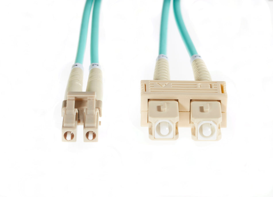 1m LC-SC OM4 Multimode Fibre Optic Cable: Aqua