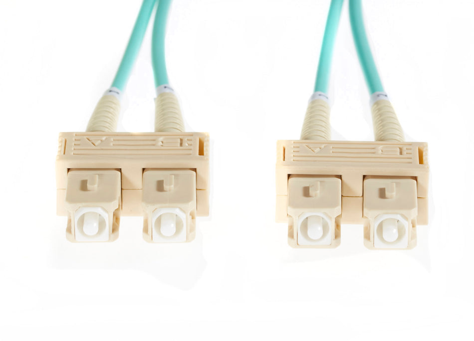 10m SC-SC OM4 Multimode Fibre Optic Cable: Aqua