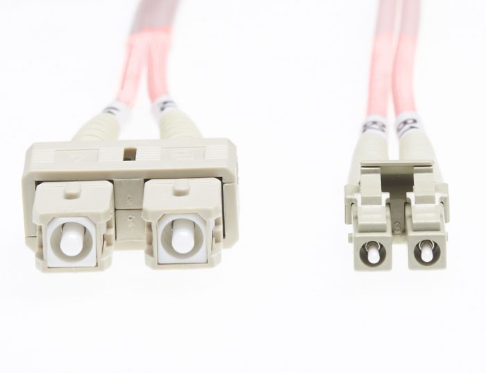 10m LC-SC OM1 Multimode Fibre Optic Cable: Salmon Pink