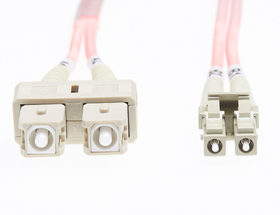1m LC-SC OM1 Multimode Fibre Optic Cable: Salmon Pink