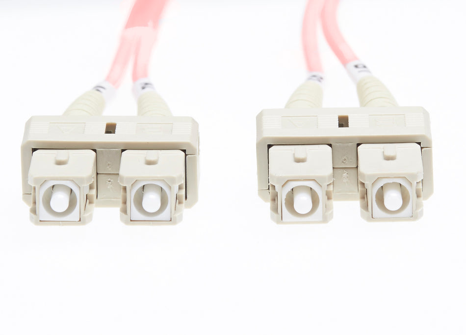 1.5m SC-SC OM4 Multimode Fibre Optic Cable: Salmon Pink - 2mm