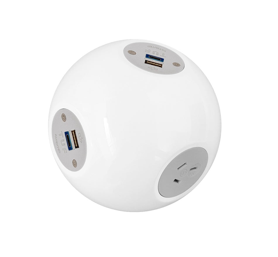 OE Elsafe: Pluto 1 x GPO / 2 x 5A TUF with 2000mm Lead with 10A Three Pin Plug - White/Silver