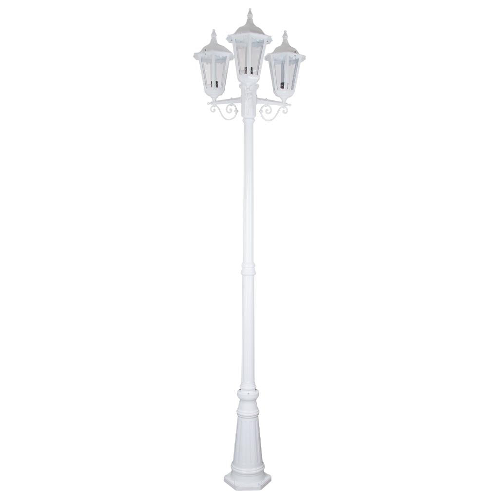 Chester Three Head Tall Post Light White