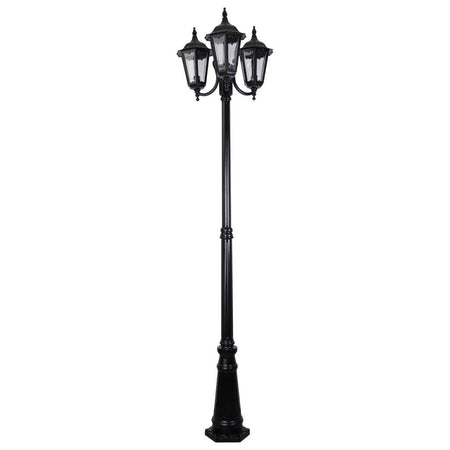 Chester Triple Head Curved Arm Tall Post Light Black