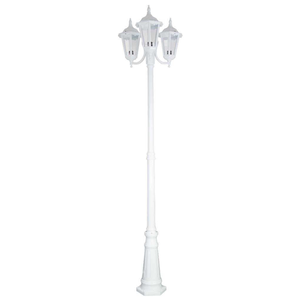 Chester Triple Head Curved Arm Tall Post Light White