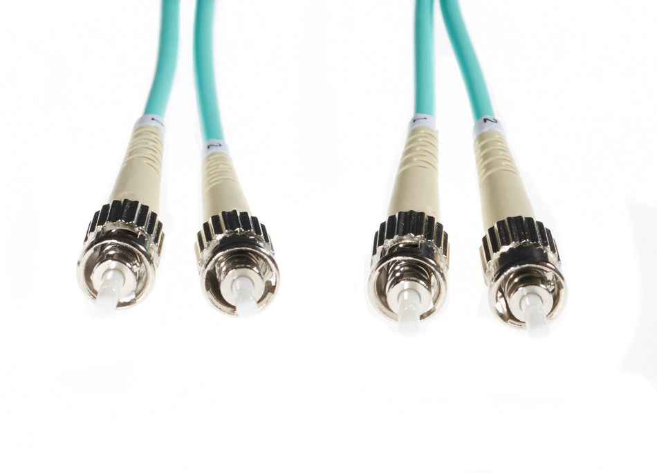 2m ST-ST OM3 Multimode Fibre Optic Cable: Aqua