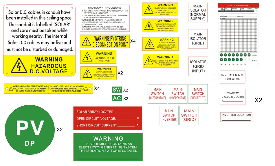 Solar Label Kit – 2 String – AS/NZS 4777.1:2024 & AS/NZS 5033:2021