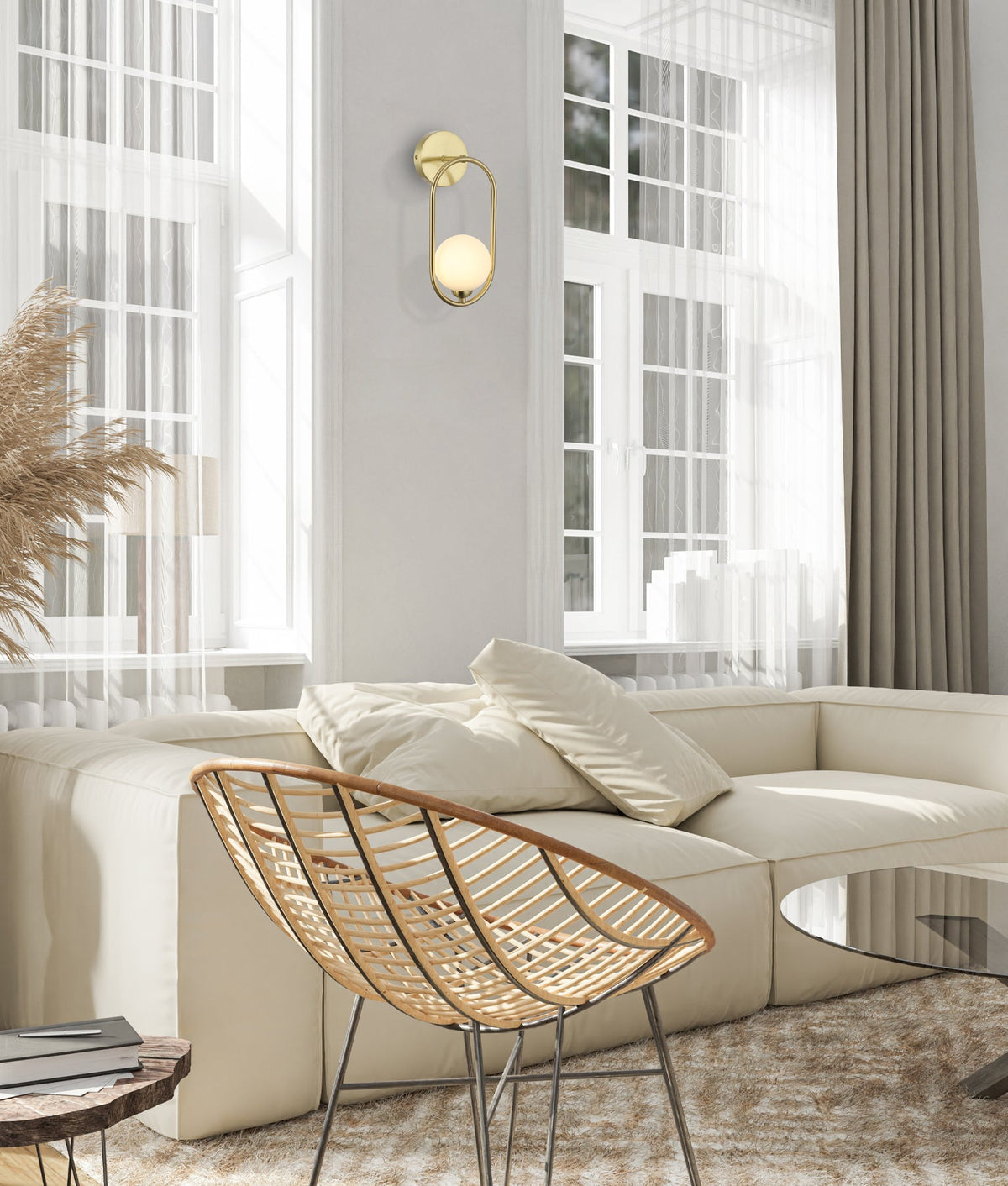 ARO Interior Round Opal Glass with Satin Gold Frame Wall Light