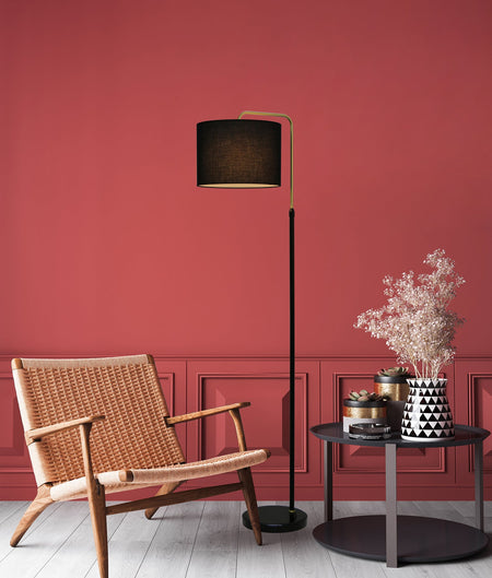Arriba Drum Shade with Marble Base Height Adjustable Floor Lamp - Black