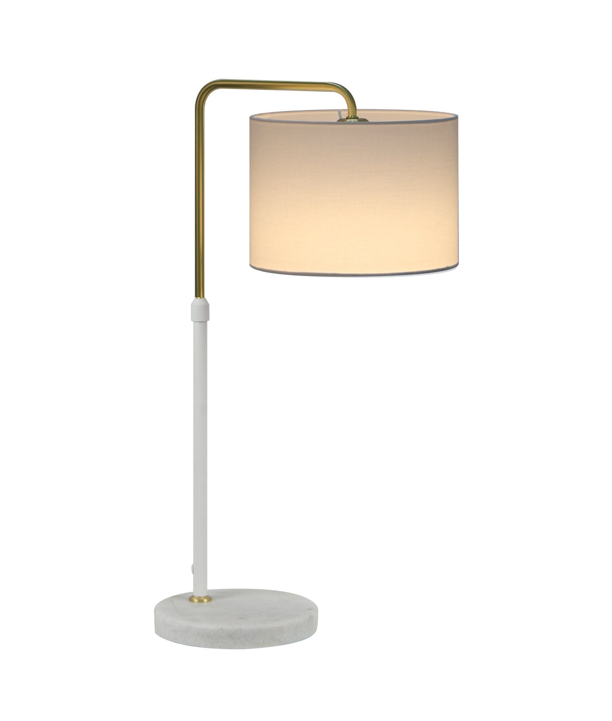 Arriba Drum Shade with Marble Base Height Adjustable Table Lamp - White