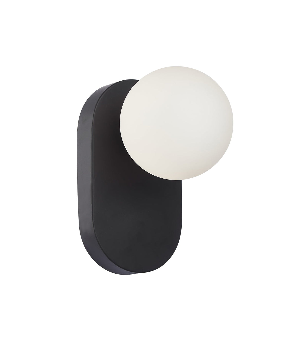 Balle Interior Round Opal Diffuser with Oblong Base Wall Light - Black
