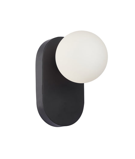 Balle Interior Round Opal Diffuser with Oblong Base Wall Light - Black