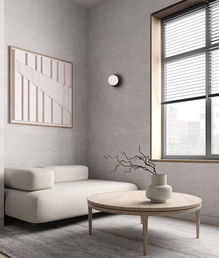 Balle Interior Round Opal Diffuser with Round Base Wall Light - Black