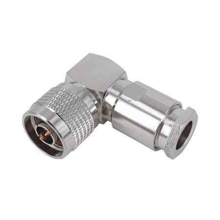 Hills Antenna N Connector Male Right Angle Clamp for LL400 Cable - Nickel Plated Body