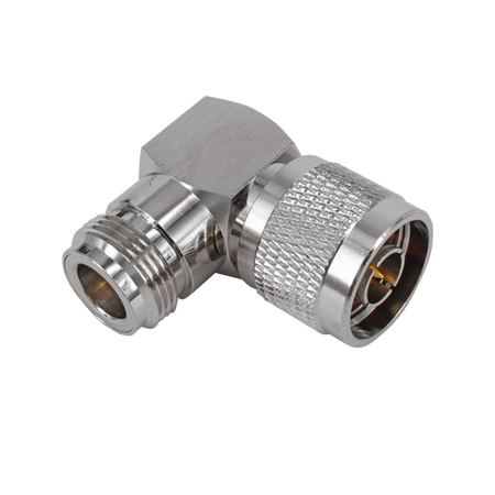 Hills Antenna N Male to N Female Adaptor Right Angle - Nickel Plated Body