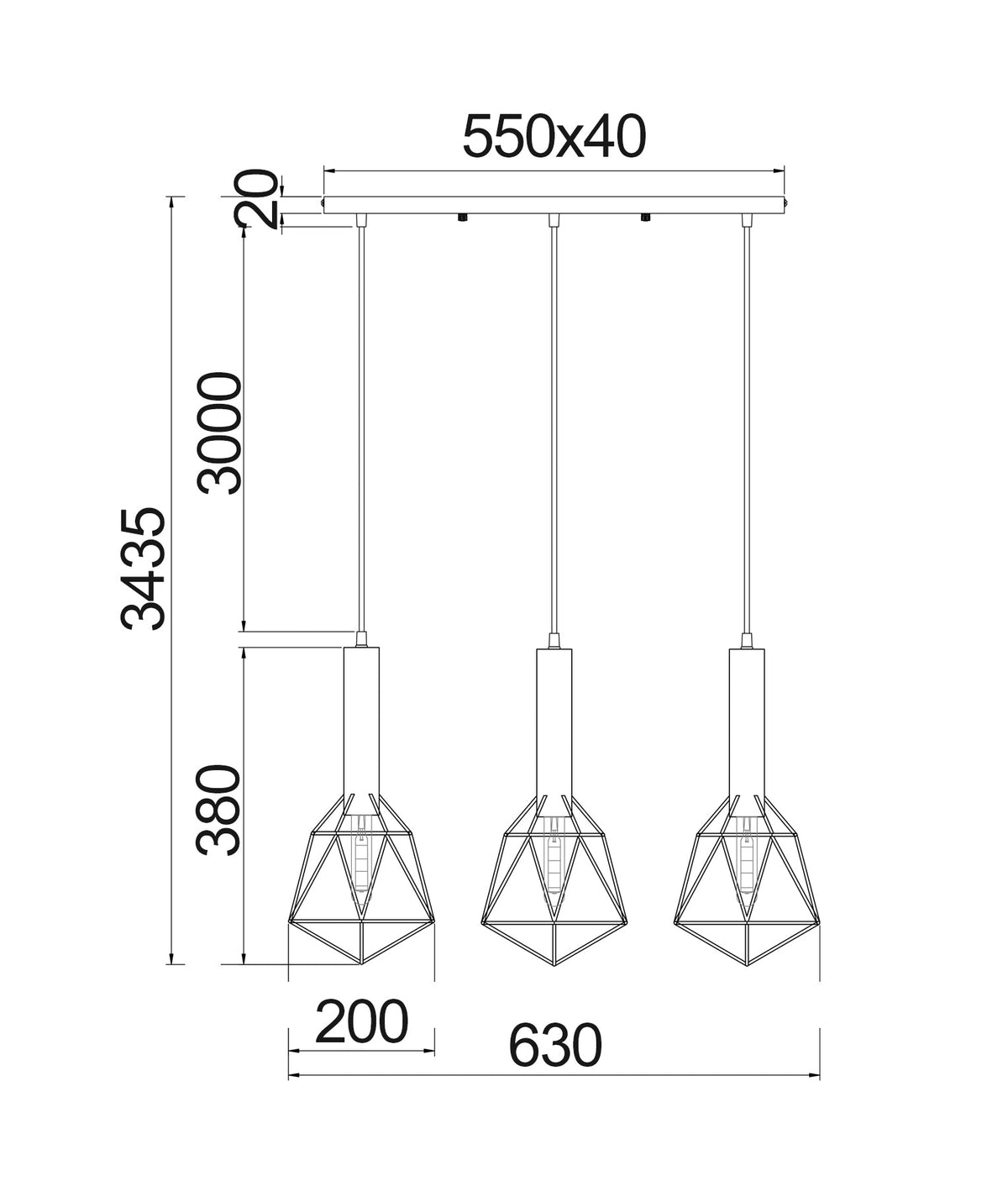 BLACKBAND & WHITEBAND Pendant Light 3x Bird Cage With Bar Base - White