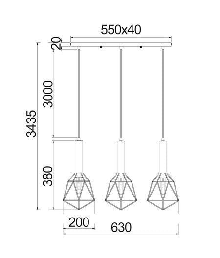 BLACKBAND & WHITEBAND Pendant Light 3x Bird Cage With Bar Base - White