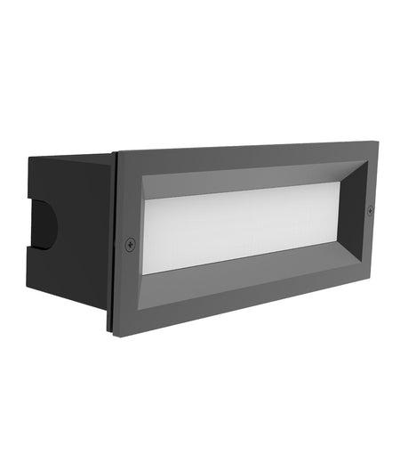 Bricktri Exterior LED Tri-CCT Recessed Rectangular Frosted Diffuser Wall / Brick Light IP65 - Dark Grey