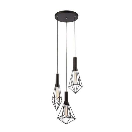 Diamond Iron Cage 3 Light Pendant Black