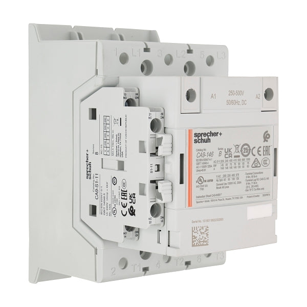 S&S CA9 Contactor 75kW 3Pole 250 to 500VAC and VDC Coil 1NO 1NC Contact Auxiliary