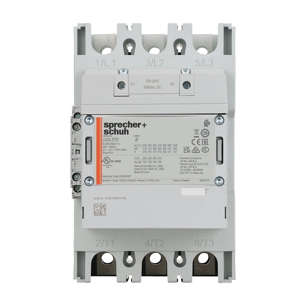 S&S CA9 Contactor 200kW 3Pole 100 to 250VAC and VDC Coil 1NO 1NC Contact Auxiliary