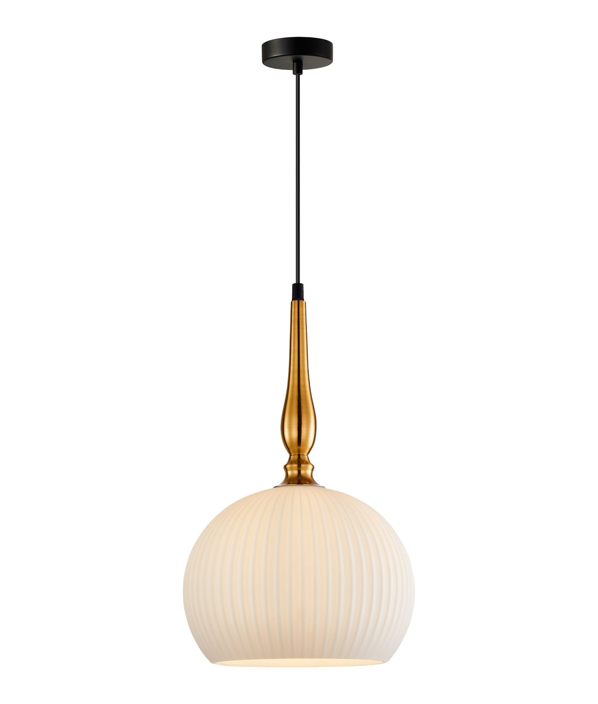 Caliz Interior Frosted Wine Glass Ribbed with Brass / Black Pendant Light - Brass / Large