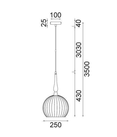 Caliz Interior Frosted Wine Glass Ribbed with Brass / Black Pendant Light - Brass / Large