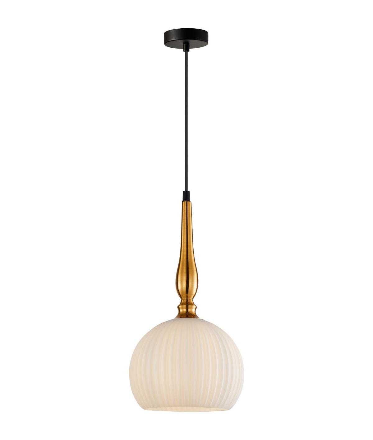 Caliz Interior Frosted Wine Glass Ribbed with Brass / Black Pendant Light - Brass / Small