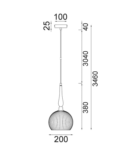 Caliz Interior Frosted Wine Glass Ribbed with Brass / Black Pendant Light - Black / Large