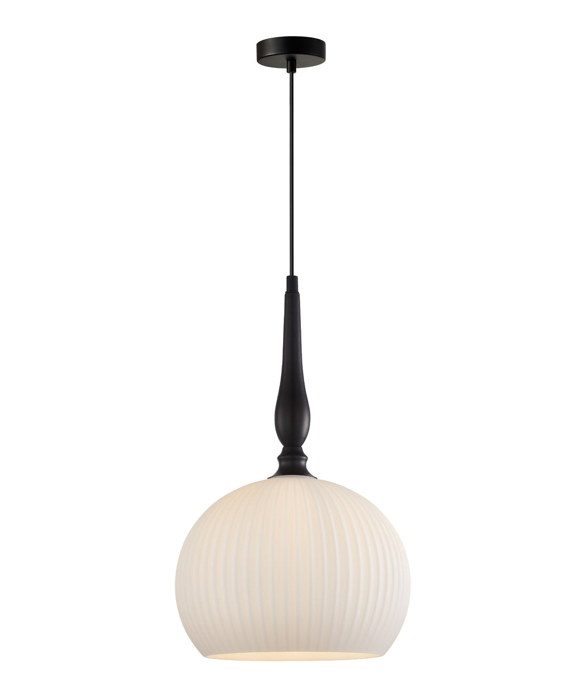 Caliz Interior Frosted Wine Glass Ribbed with Brass / Black Pendant Light - Black / Large
