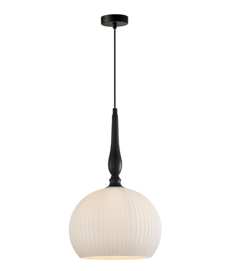 Caliz Interior Frosted Wine Glass Ribbed with Brass / Black Pendant Light - Black / Large