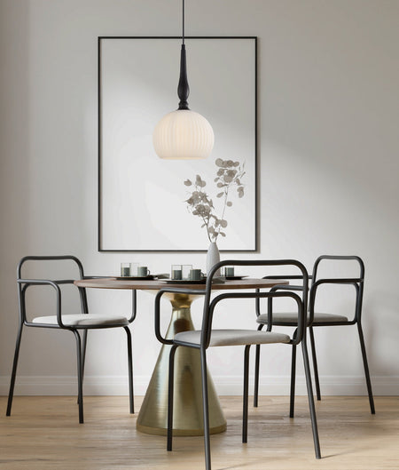Caliz Interior Frosted Wine Glass Ribbed with Brass / Black Pendant Light - Black / Large