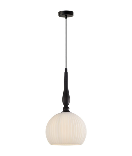 Caliz Interior Frosted Wine Glass Ribbed with Brass / Black Pendant Light - Black / Small