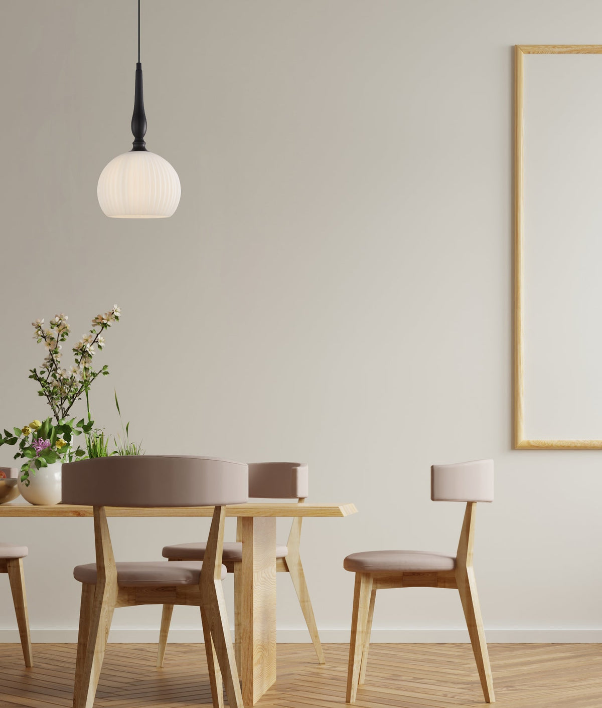 Caliz Interior Frosted Wine Glass Ribbed with Brass / Black Pendant Light - Black / Small