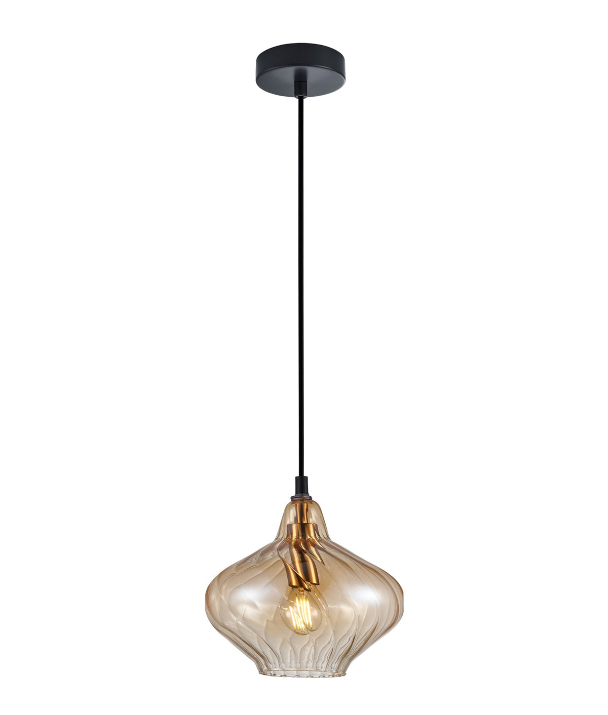 Campana Interior Wine Glass Shape Ribbed Pendant Light - Amber