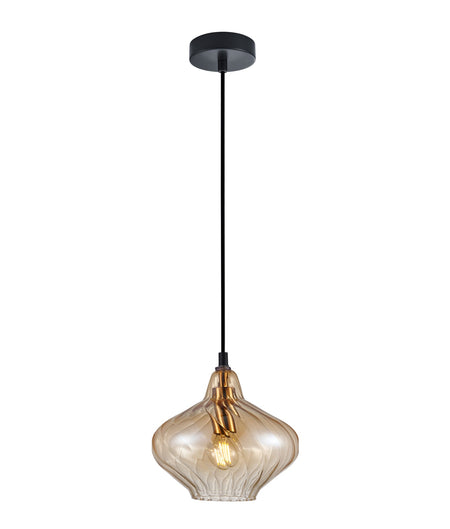Campana Interior Wine Glass Shape Ribbed Pendant Light - Amber