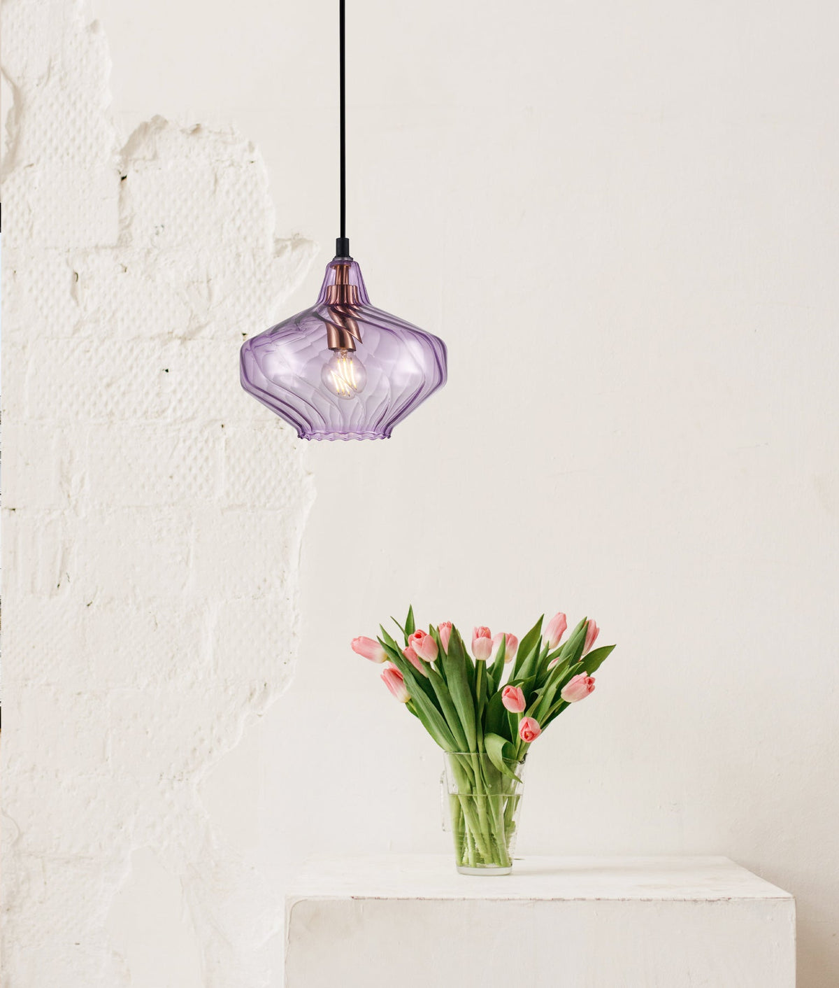 Campana Interior Wine Glass Shape Ribbed Pendant Light - Purple