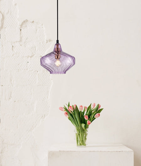 Campana Interior Wine Glass Shape Ribbed Pendant Light - Purple