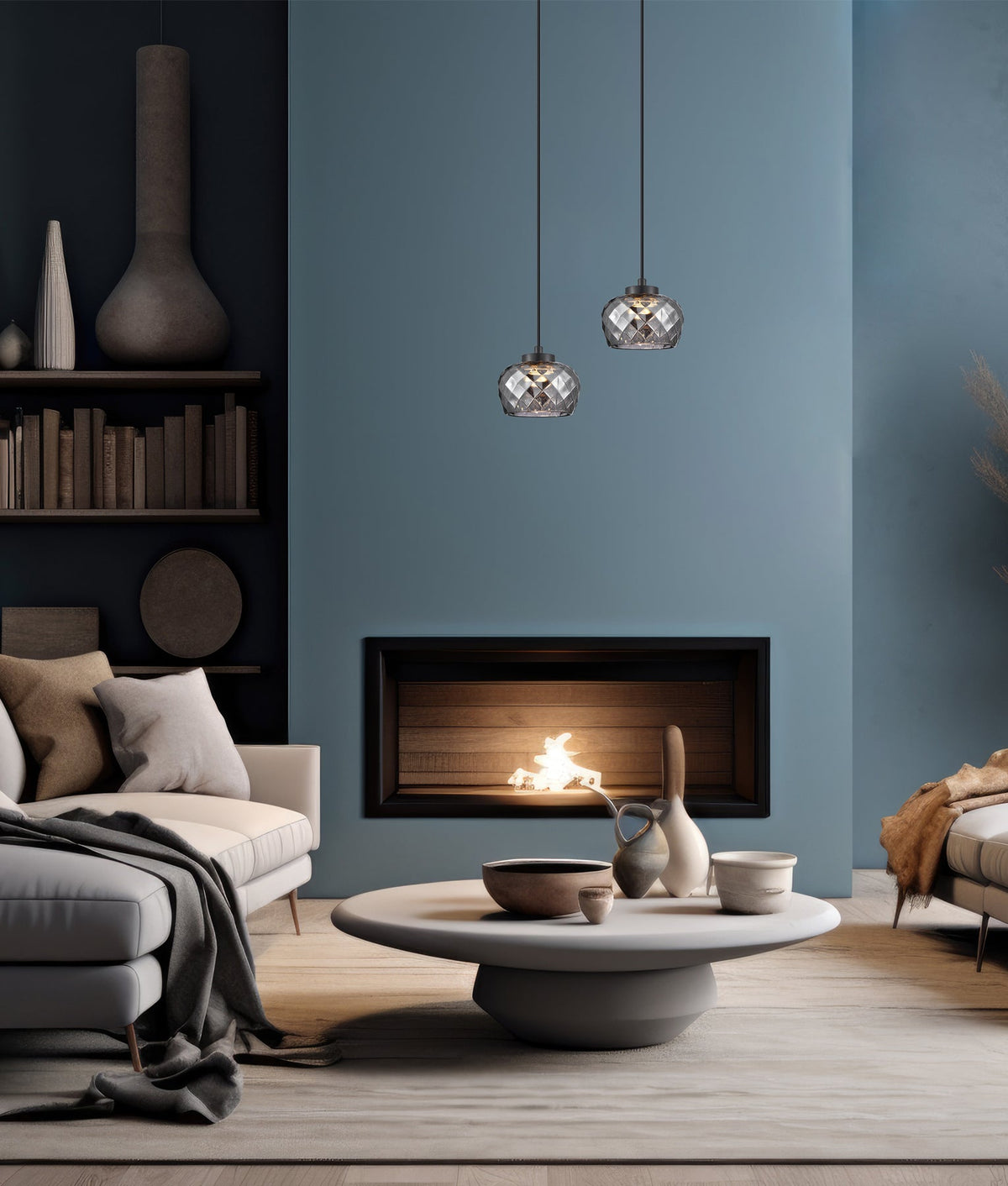 Caramelle Interior LED Tri-CCT Glass with Segments Ellipse Pendant Light - Smokey Black
