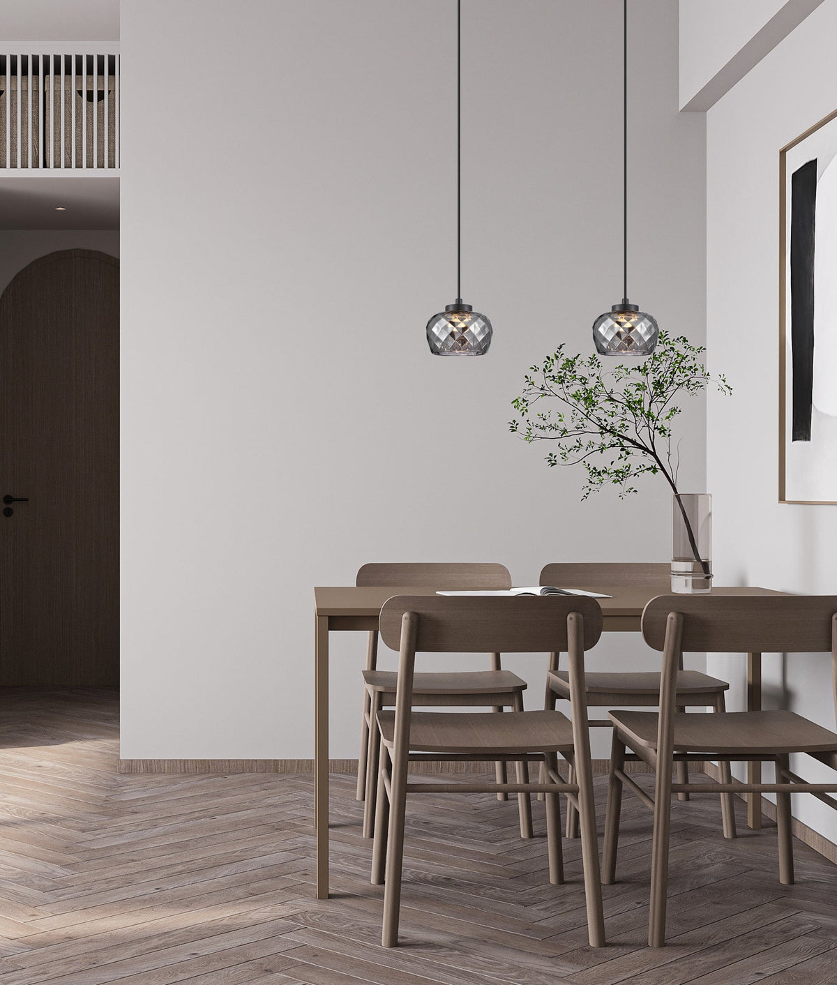 Caramelle Interior LED Tri-CCT Glass with Segments Ellipse Pendant Light - Smokey Black