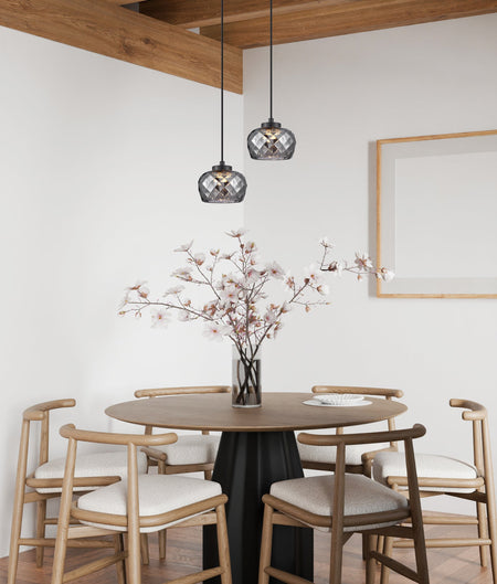 Caramelle Interior LED Tri-CCT Glass with Segments Ellipse Pendant Light - Smokey Black