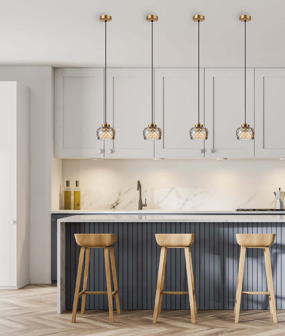 Caramelle Interior LED Tri-CCT Glass with Segments Ellipse Pendant Light - Amber