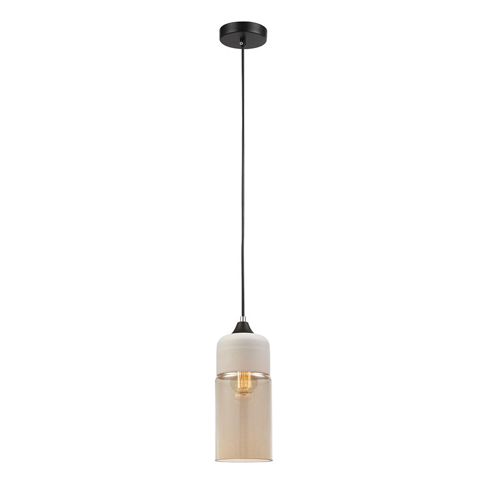 Oblong Pendant Light With White & Amber