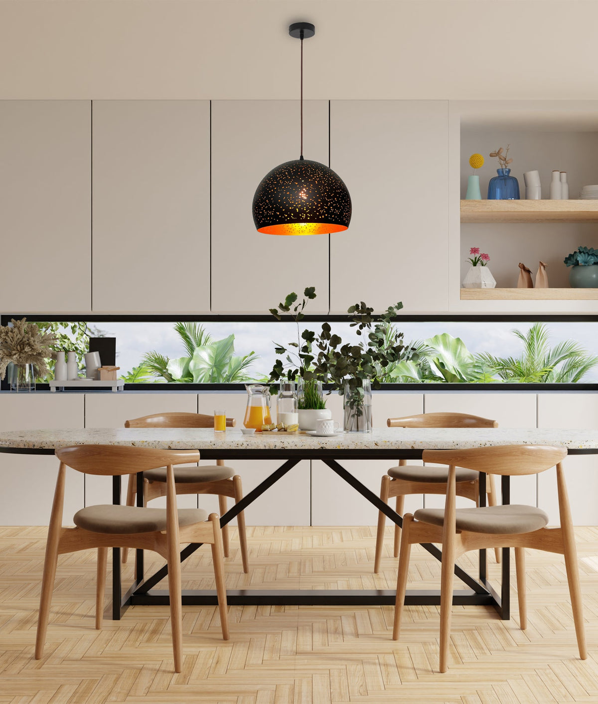 Celeste Bohemian Rustic Embossed Dome Shape Pendant Light