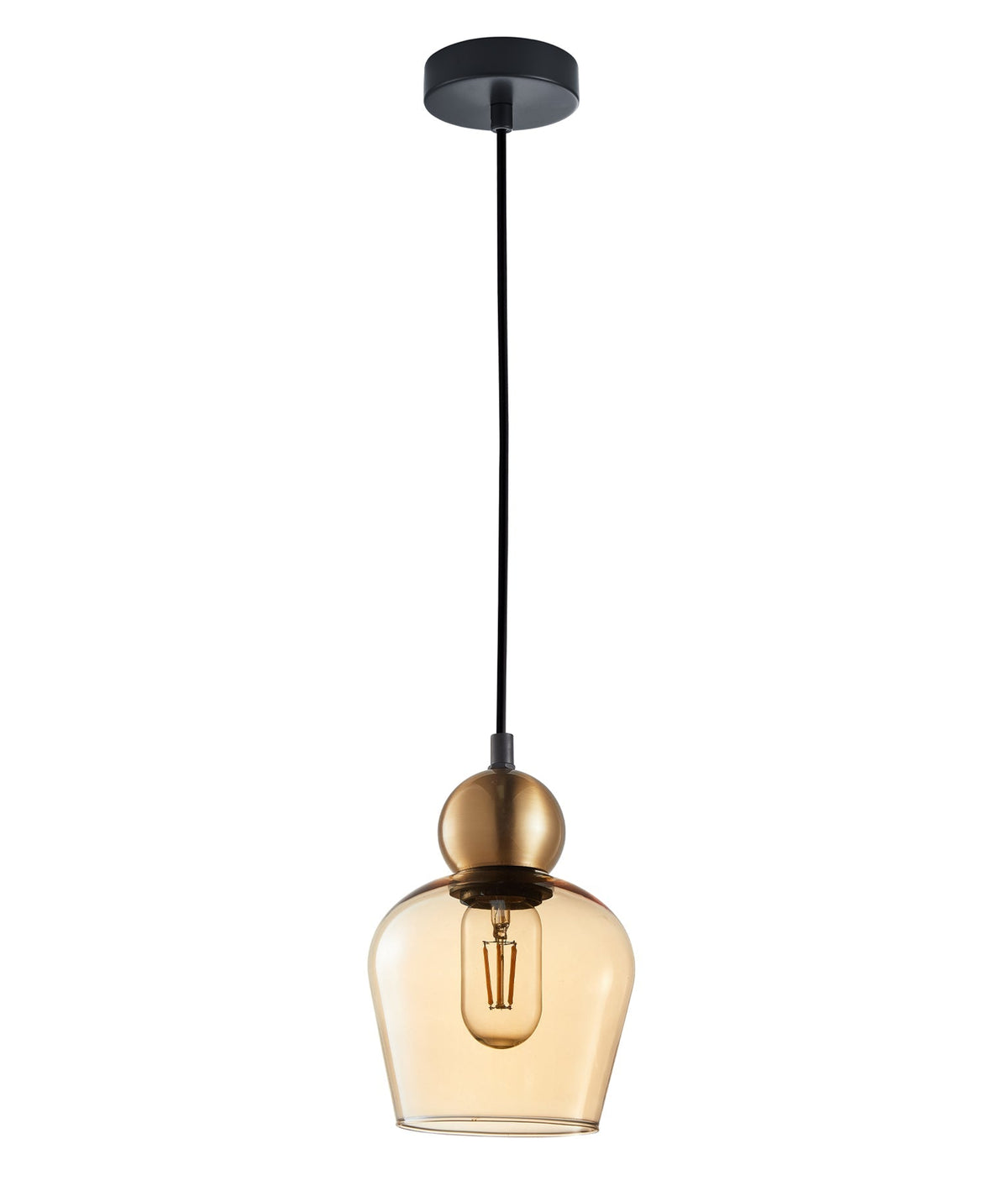 Champan Interior Bronze Amber / Mirror Finish Smokey Black Glass Ellipse Pendant Light - Bronze Amber